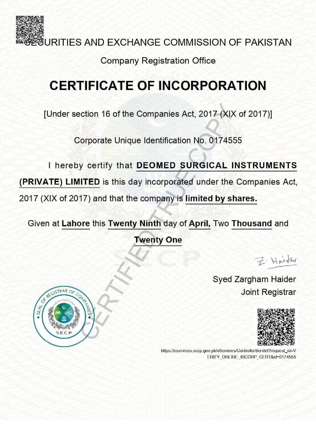 Certificate of Incorporation