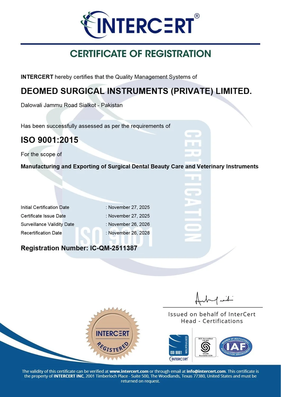 ISO 9001 certificate