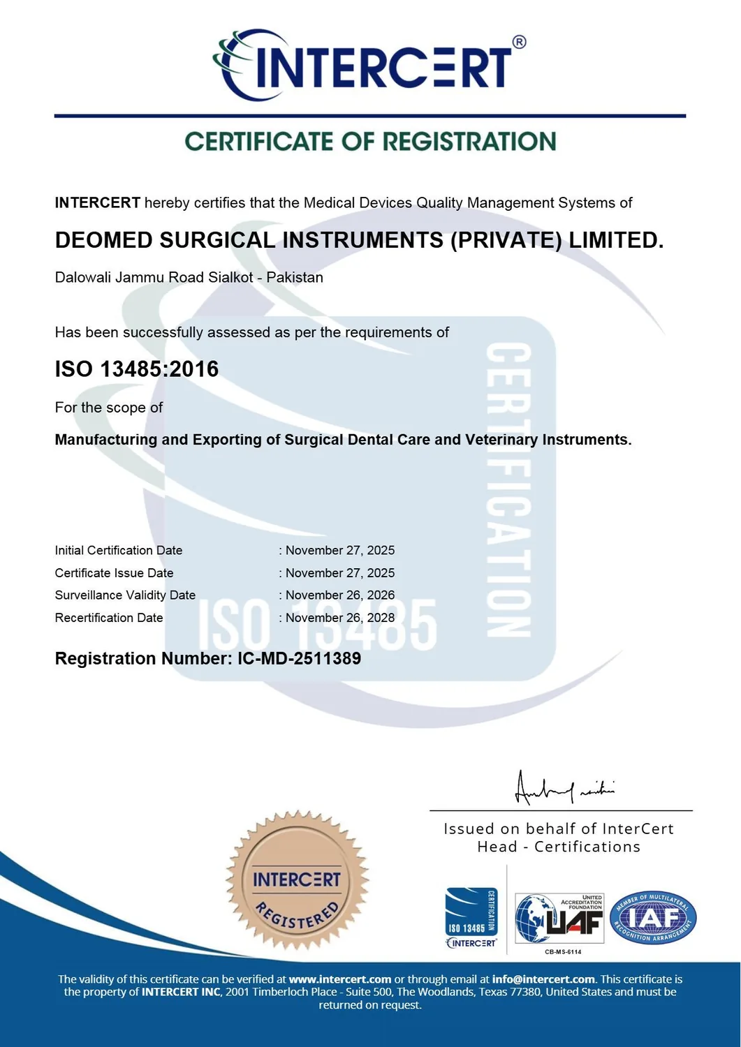 ISO 13485 certificate